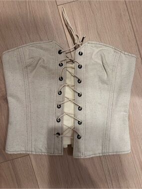 Canvas Lace-Up Strapless Corset Top in Natural